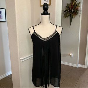 Haute Monde black fringe sleeveless top Size XL